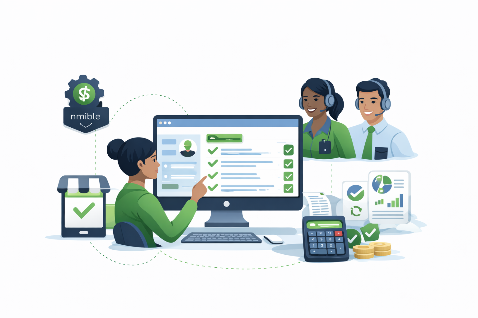 Illustration representing Nmible managed payments and reporting support